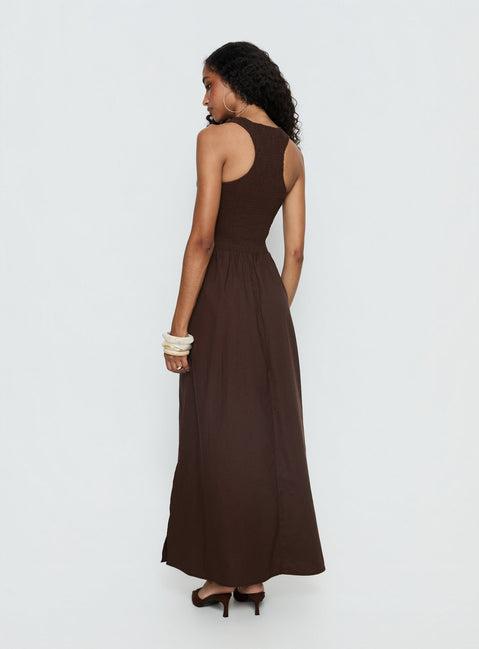 Highgate Drop Waist Pleat Detail Maxi Dress Chocolate Product Image
