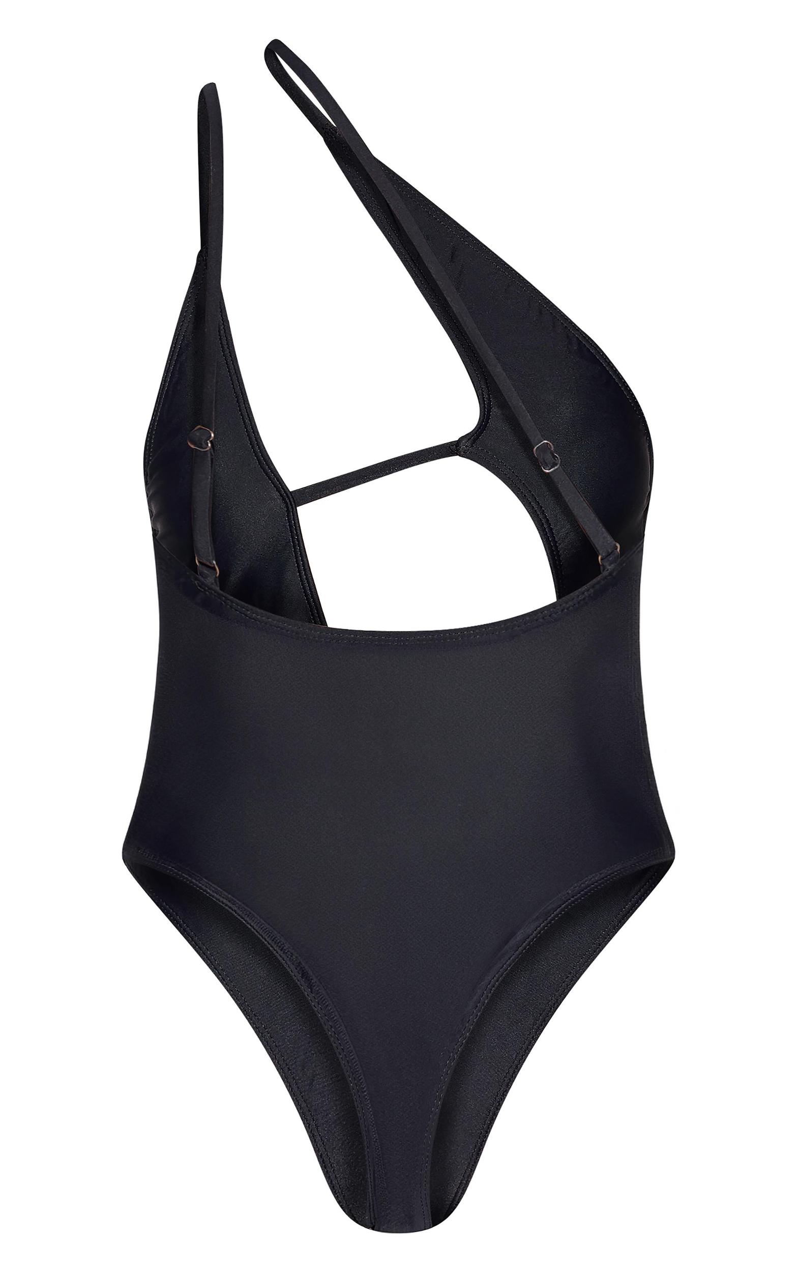 Black One Shoulder Cut Out Detail Swimsuit Product Image
