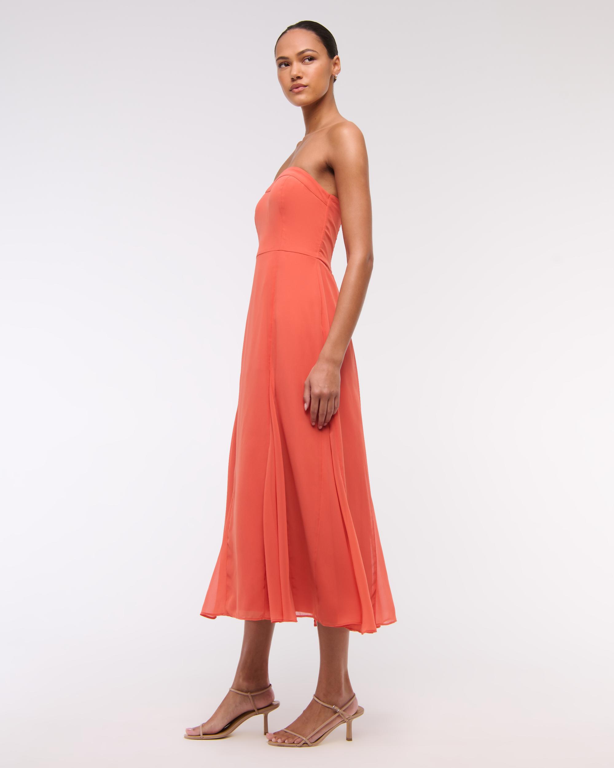 The A&F Camille Strapless Godet Midi Dress Product Image