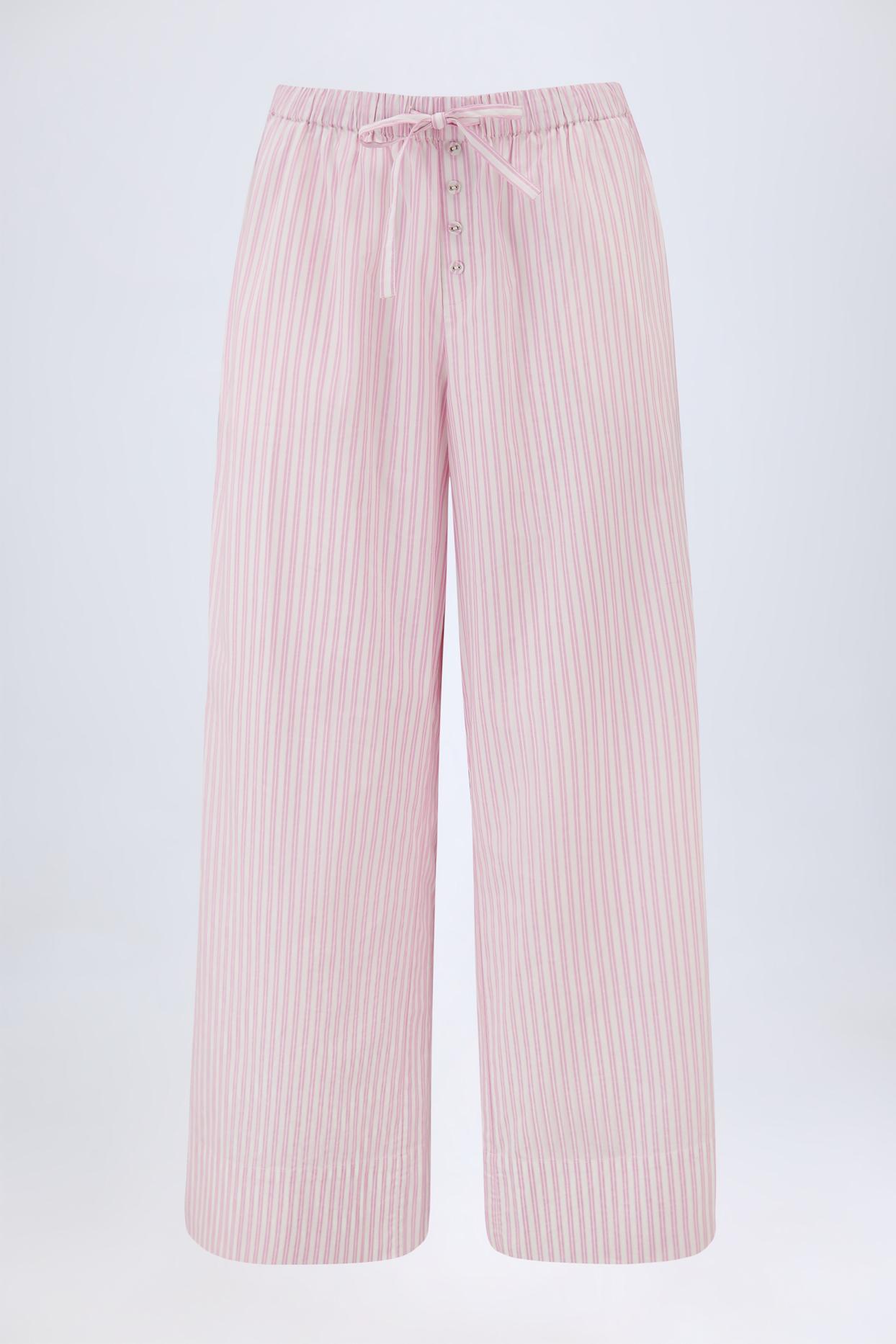 Wide-Leg Cotton-Poplin Trousers in Pink Stripe Product Image