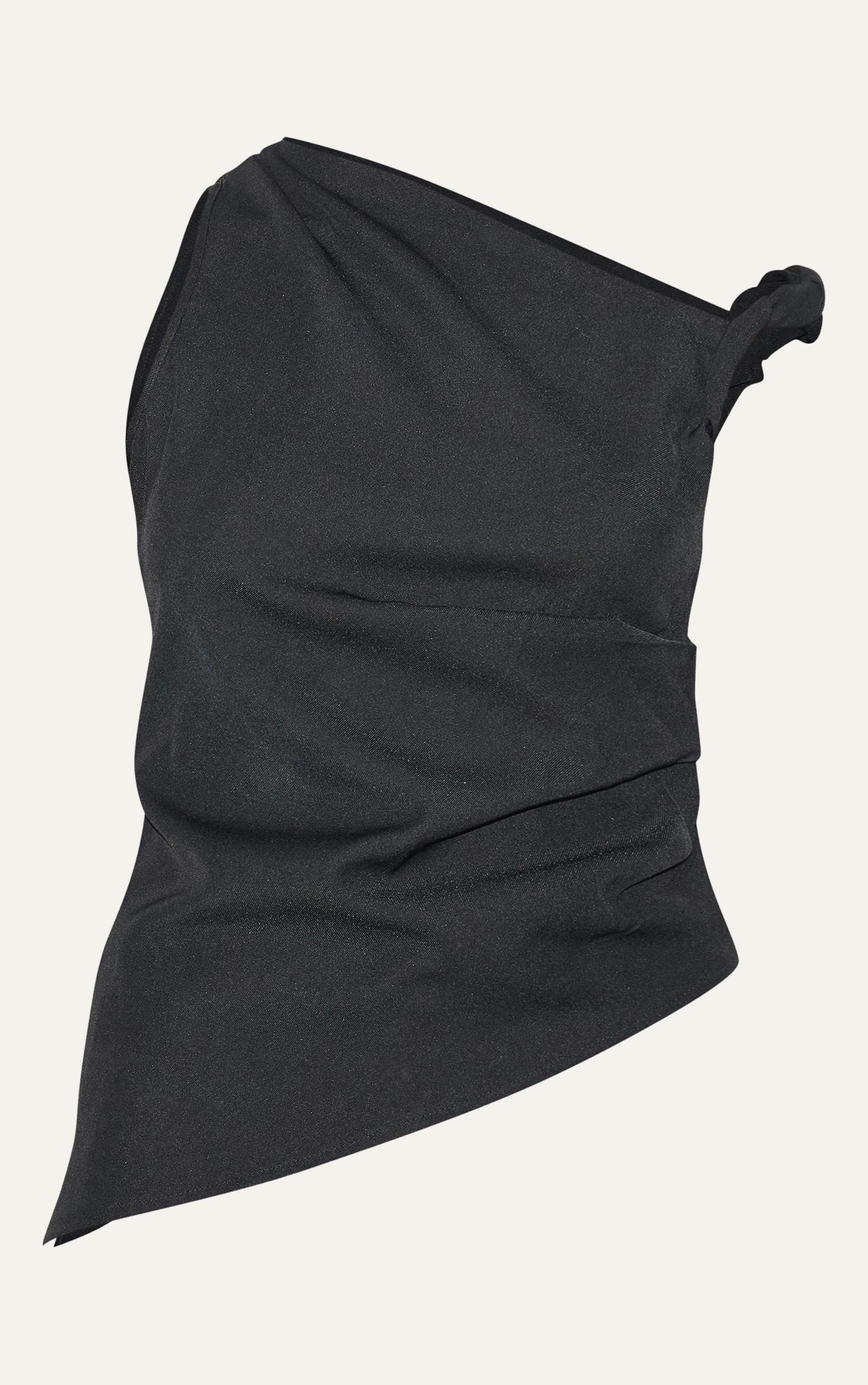 Black Woven Asymmetric Hem Ruched Long Top Product Image