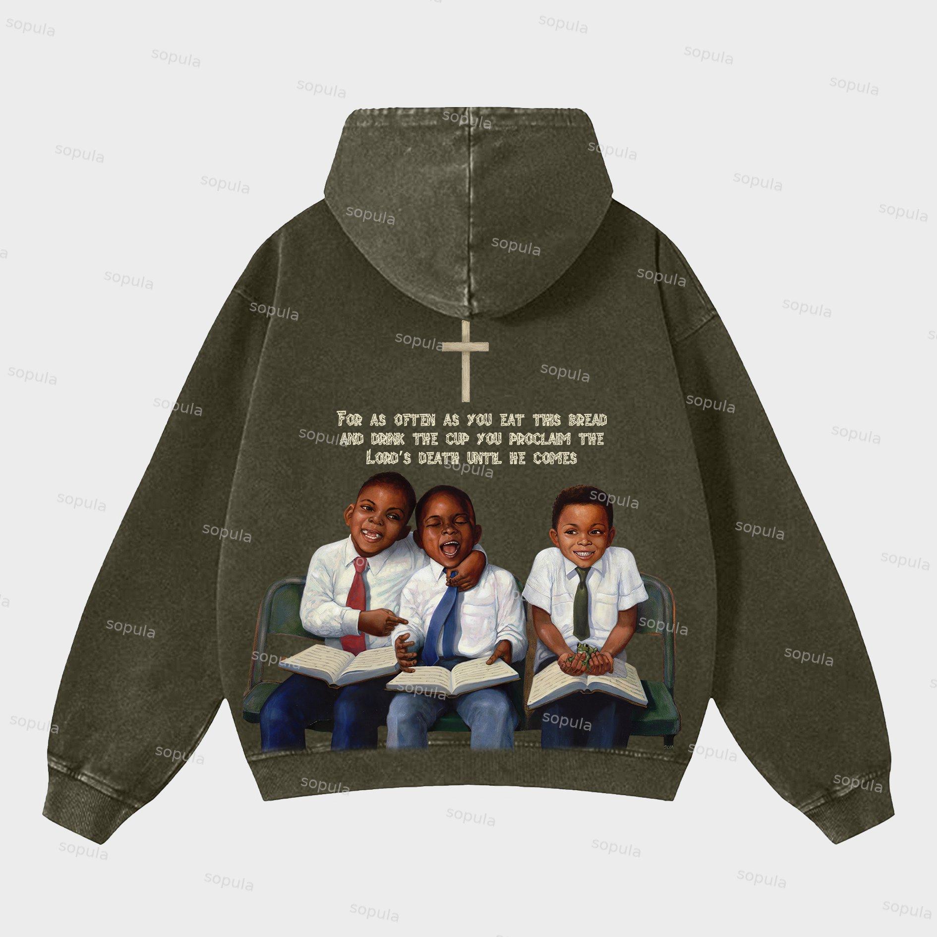 Vintage Angels Descend Graphic Acid Washed Oversized Hoodie Product Image