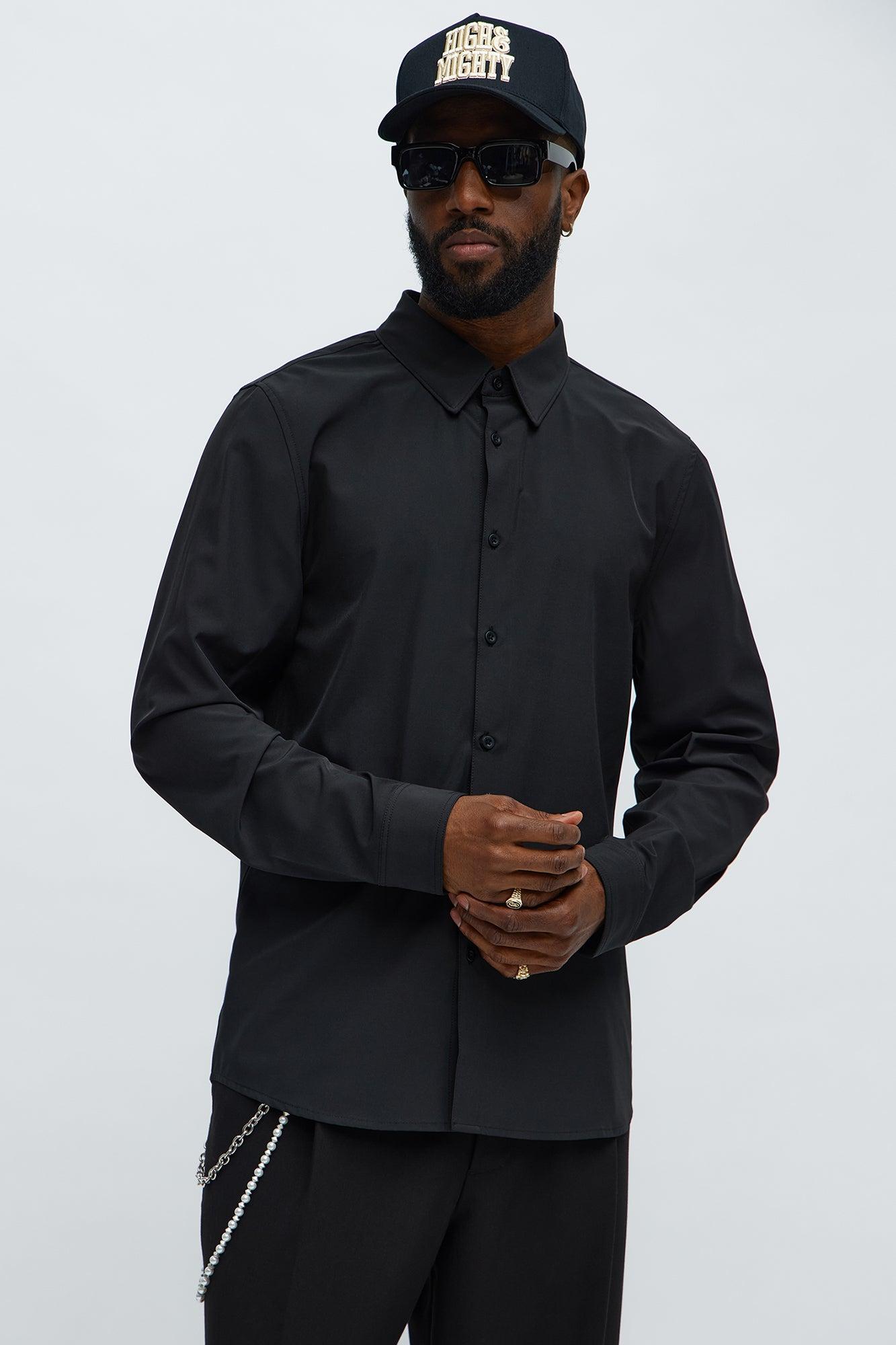Slim Long Sleeve Stretch Shirt - Black Product Image