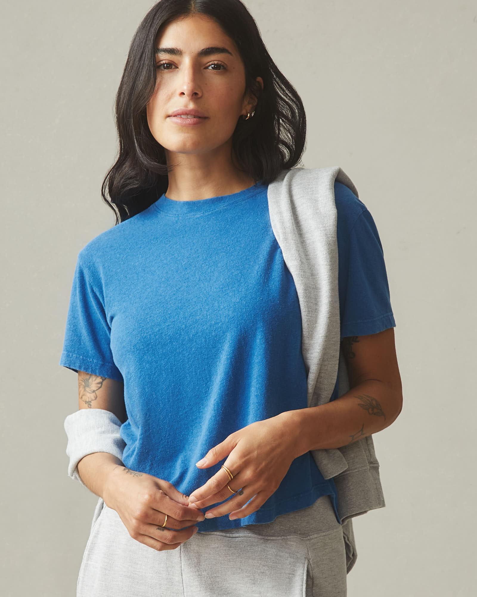 Women's Hemp Jersey Crew Tee - Classic Blue Female Product Image