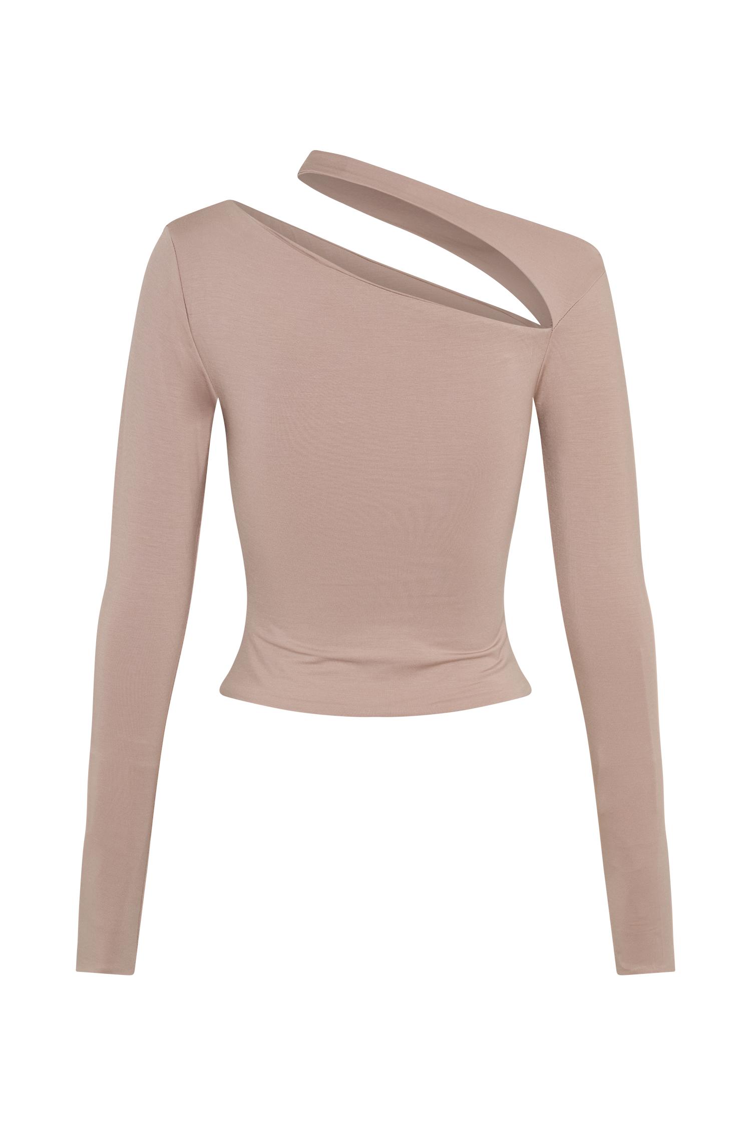 Sasha Modal Long Sleeve Top With Cut Out - Mushroom Product Image
