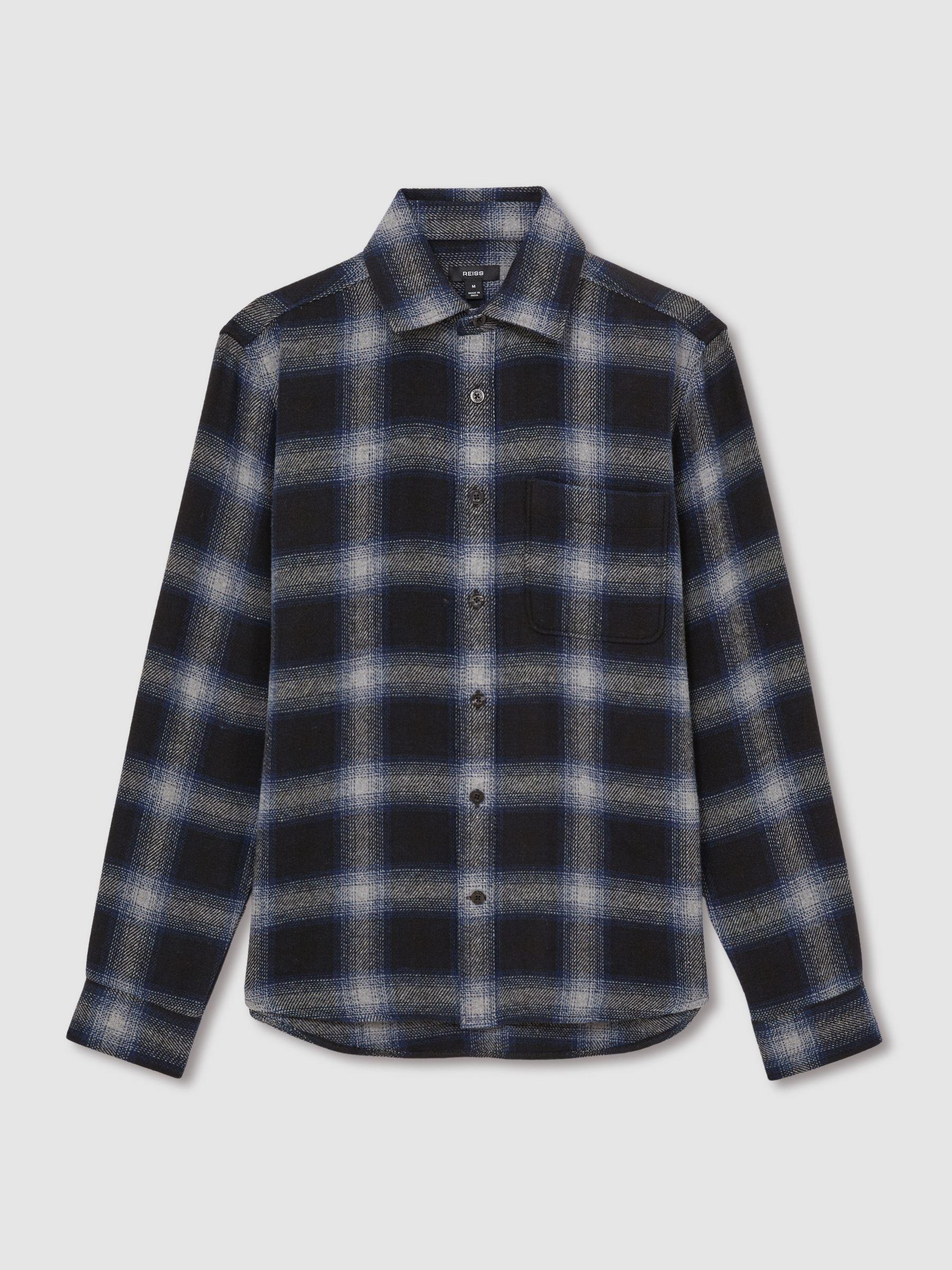 Check Patch Pocket Overshirt With Wool in Navy Multi Product Image