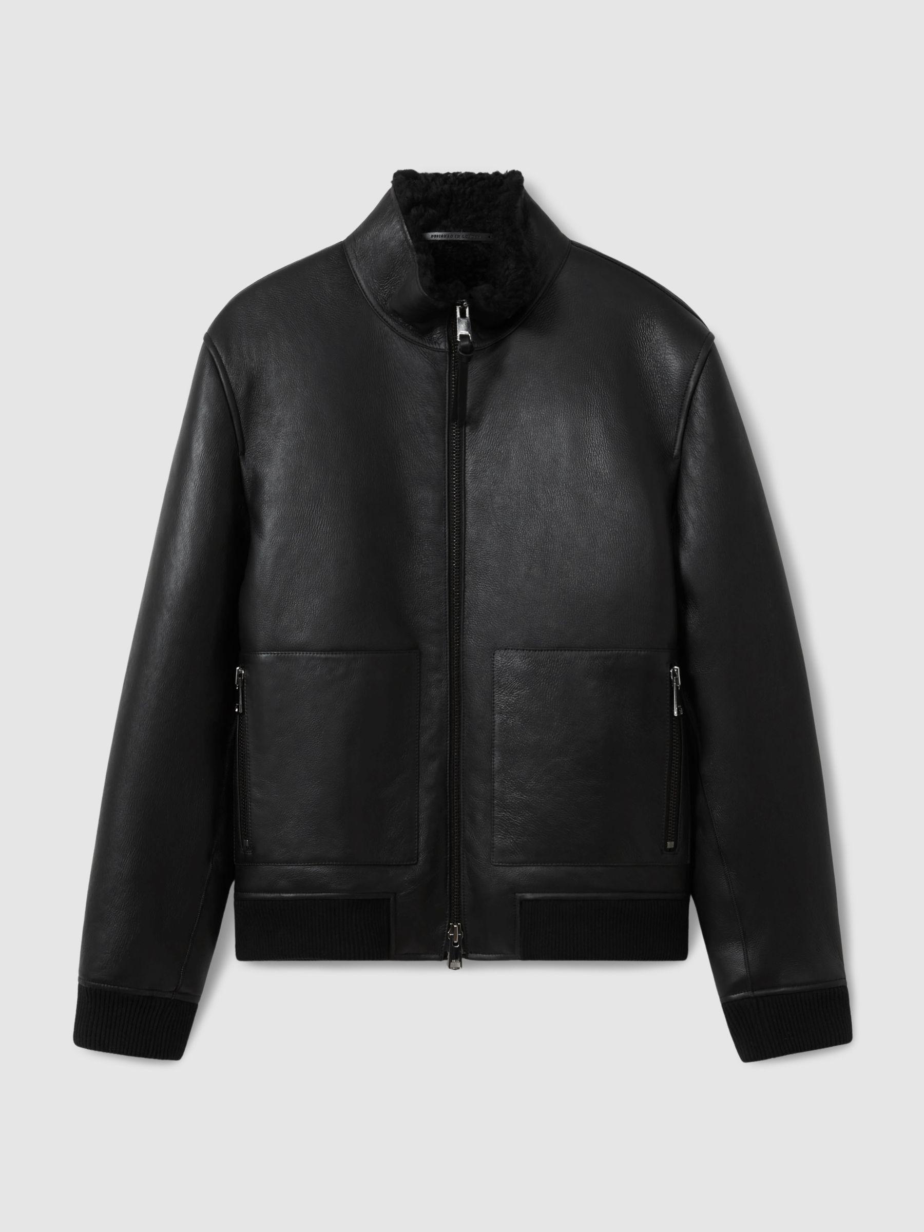 Shearling Lined Leather Jacket in Black Product Image