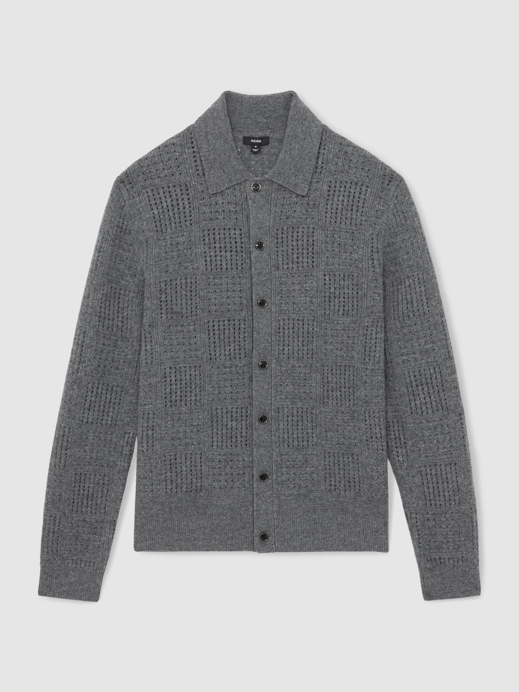 Wool Button Through Collared Cardigan in Mid Grey Product Image