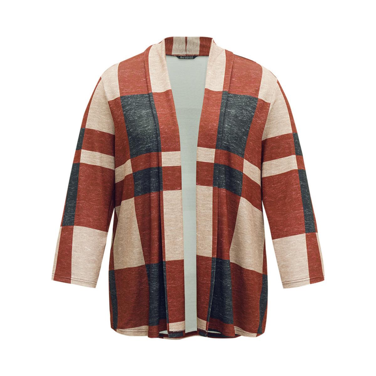 Plus Size Plaid Contrast Open Front Kimono Women Multicolor Elegant Contrast Dailywear Kimonos BloomChic 18-20/2X Product Image