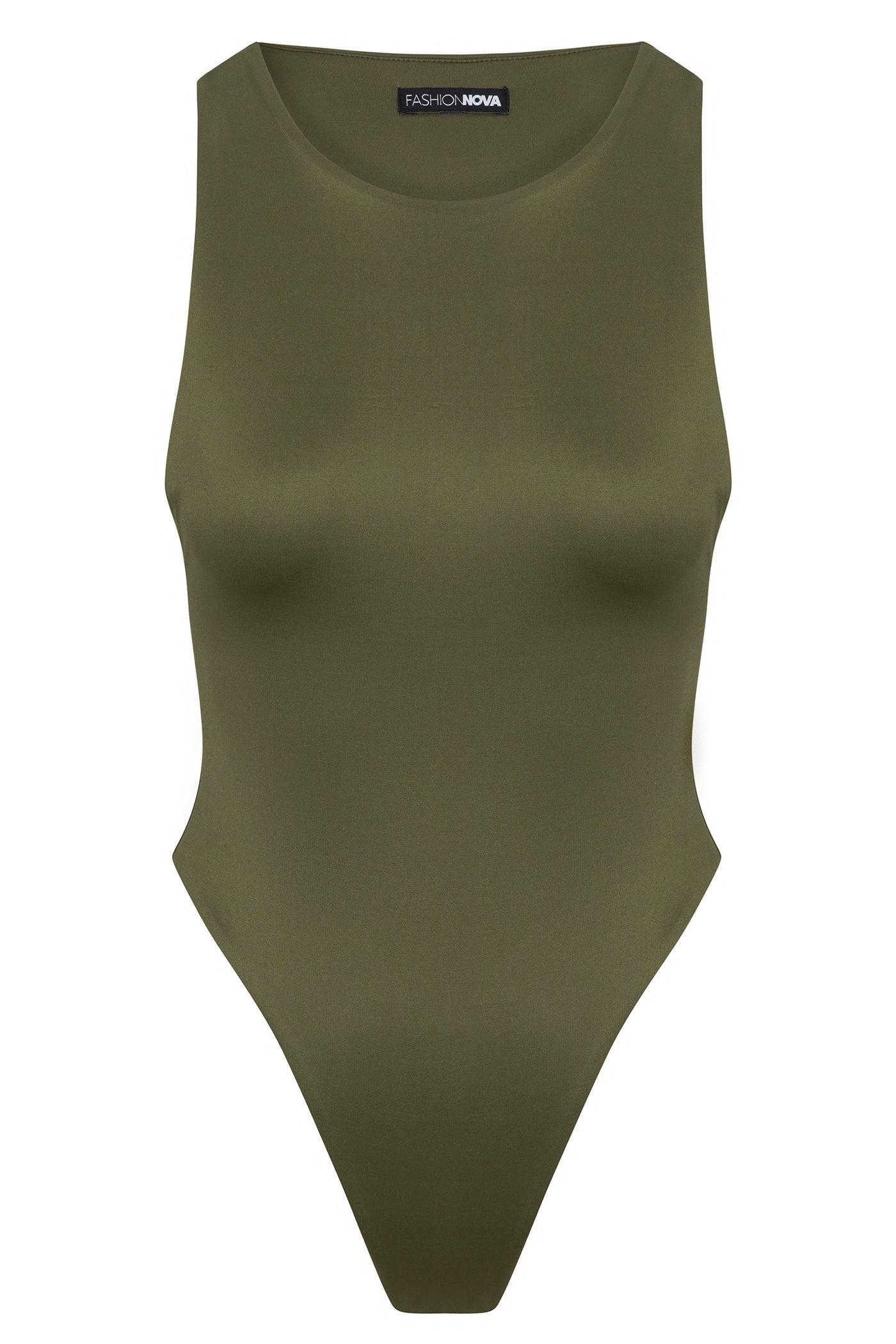 Contour Double Lined Scoop Neck Bodysuit - Military Green Female Product Image