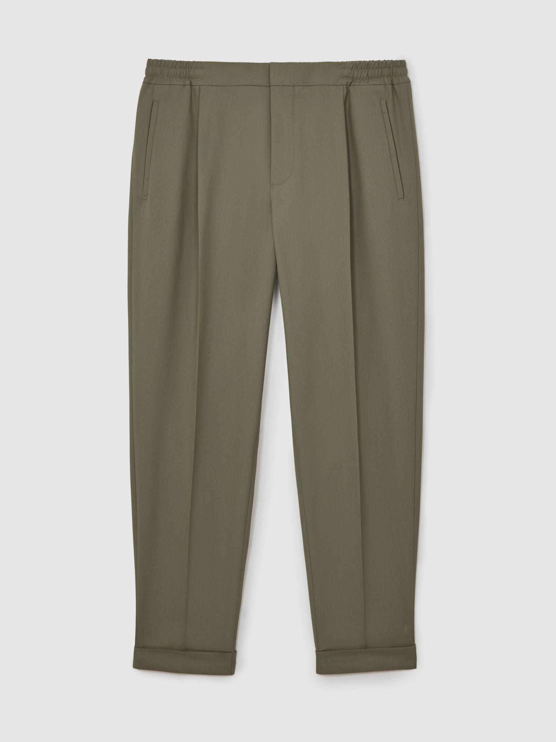 Relaxed-Fit Pleated Tapered Trousers in Sage Product Image