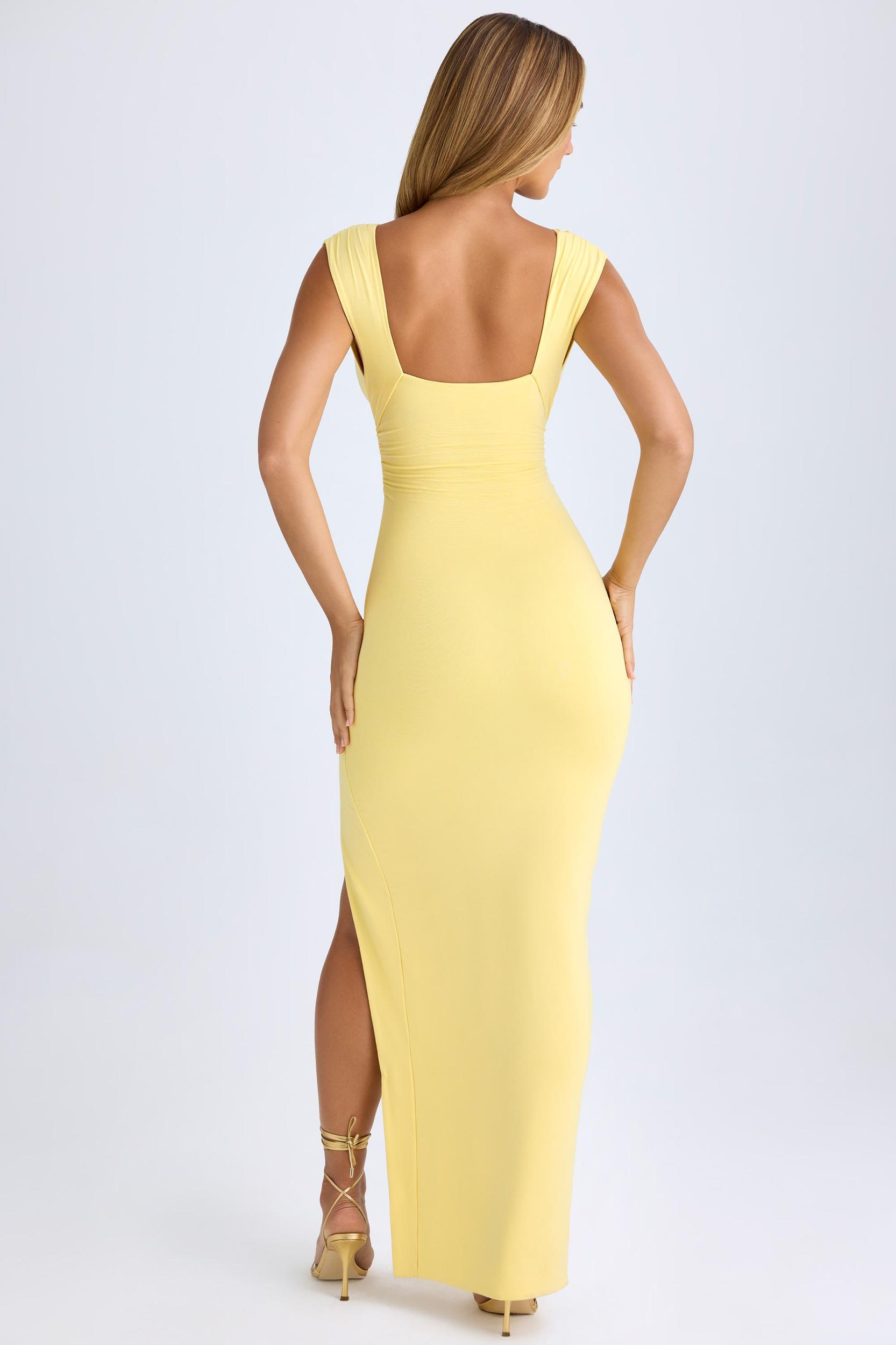 High Split Plunge Neck Maxi Dress in Lemon Sherbet Product Image