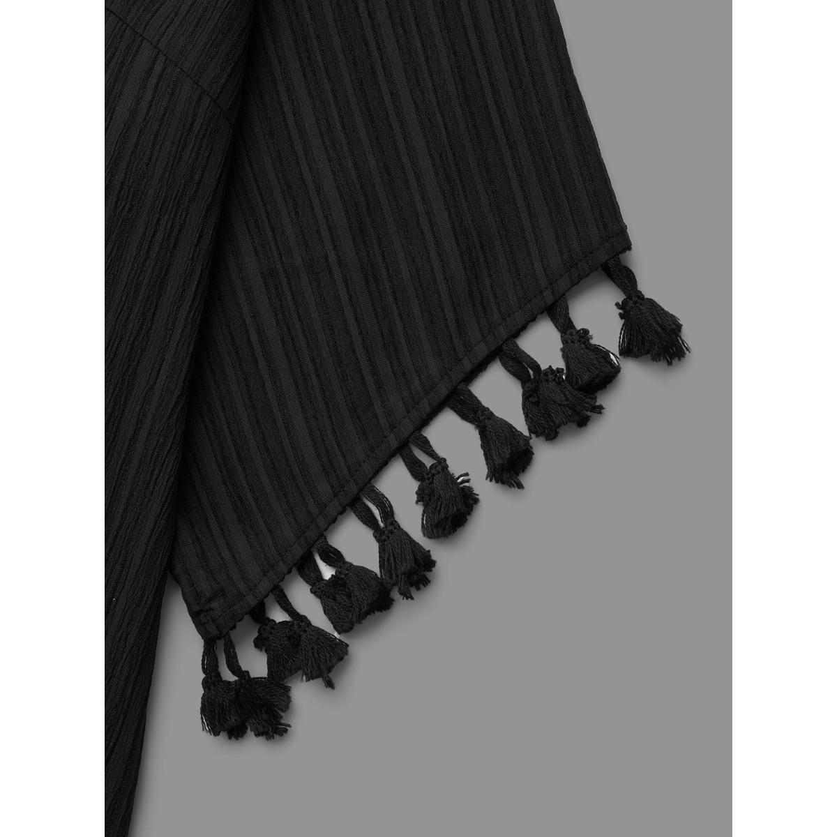 Plus Size V-Neck Cut-Out Tassels Spliced Midi Dress Black Women Resort Woven ribbon&lace trim V-neck Elbow-length sleeve Curvy BloomChic 28/5X Product Image