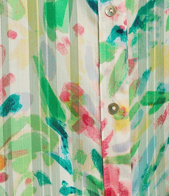 Investments Woven Multi Airbrush Floral Long Sleeve Point Collar Button Front Top Product Image