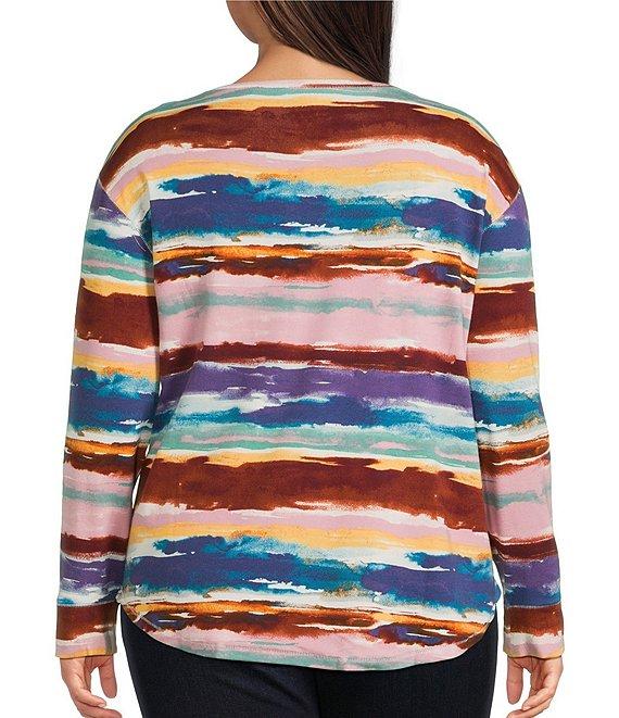 Westbound Plus Size Zephyr Vintage Stripe Long Sleeve Crew Neck Pullover Product Image