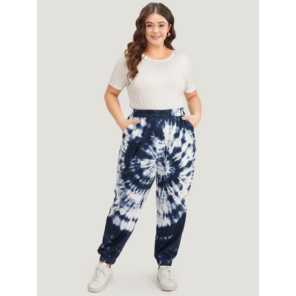 Tie Dye Pocket Elastic Waist Sweatpants Indigo Plus Size Women Casual Dailywear Tie Dye 14-16/1X Bloomchic Product Image