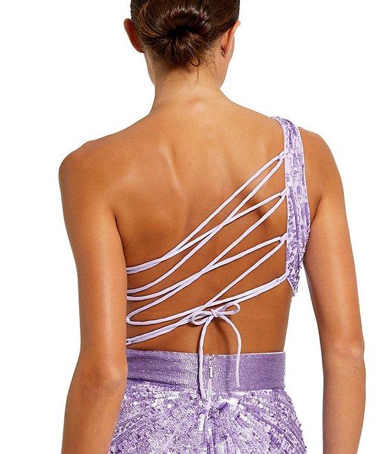 Mac Duggal One Shoulder Lace Up Back Sequin Gown Product Image