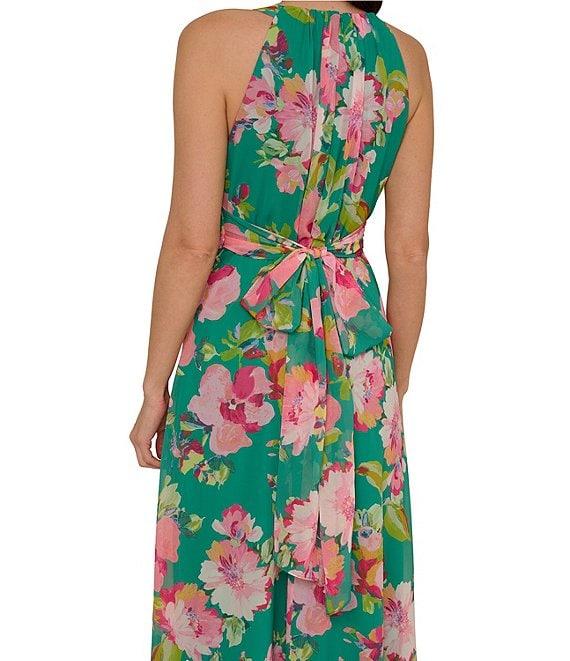 Adrianna Papell Chiffon Floral Print Halter Neck Sleeveless Blouson Maxi Dress Product Image