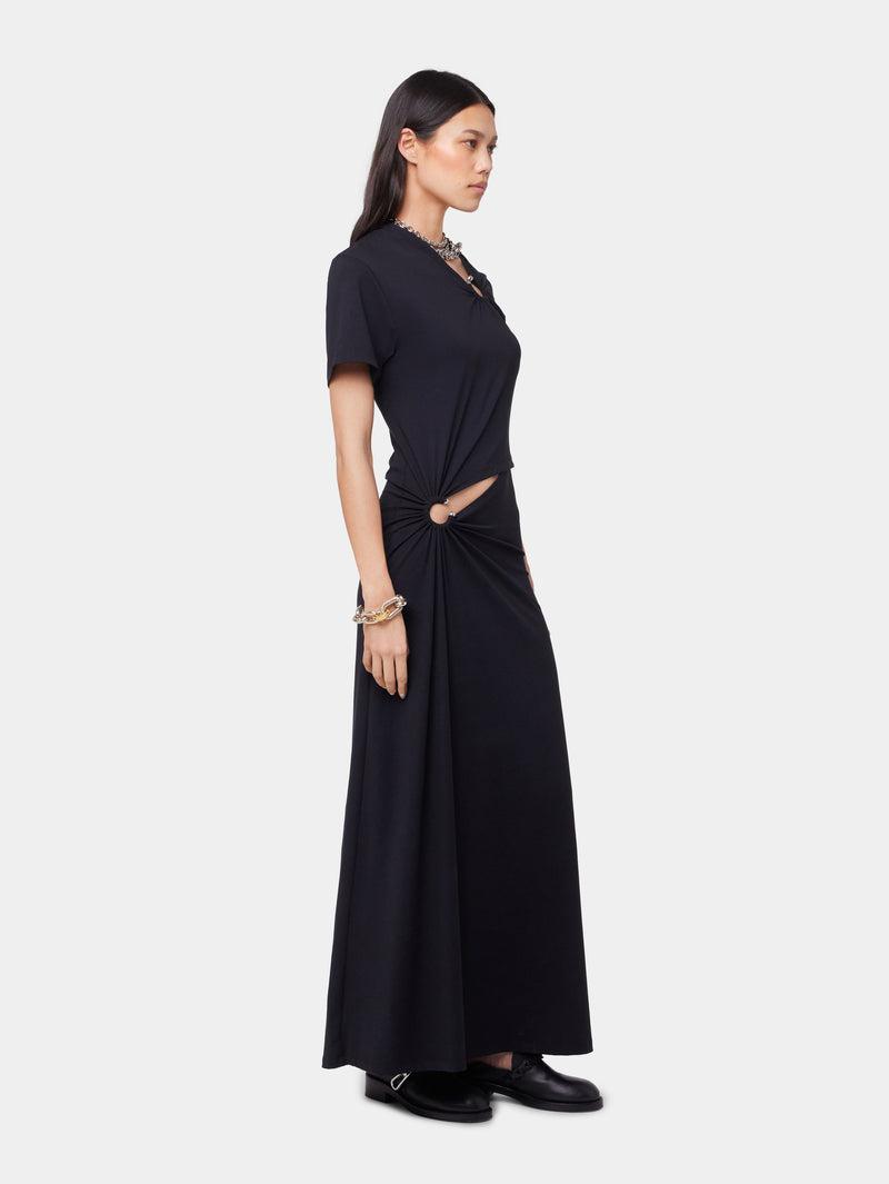 BLACK LONG PIERCING DRESS IN COTTON JERSEY Product Image