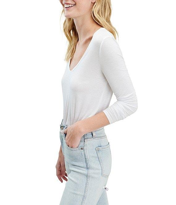 Splendid Valley Ribbed 3/4 Sleeve V-Neck Tee Shirt Product Image