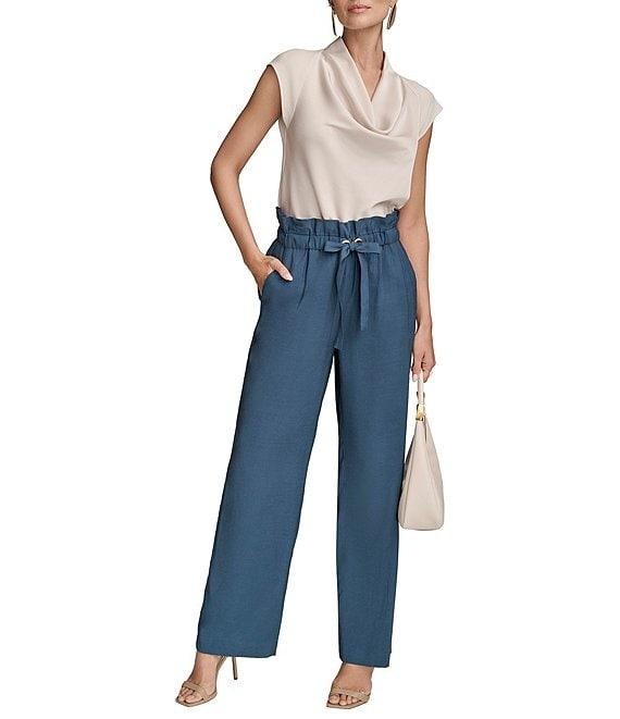 Donna Karan High Rise Front Tie String Belt Wide Leg Pants Product Image