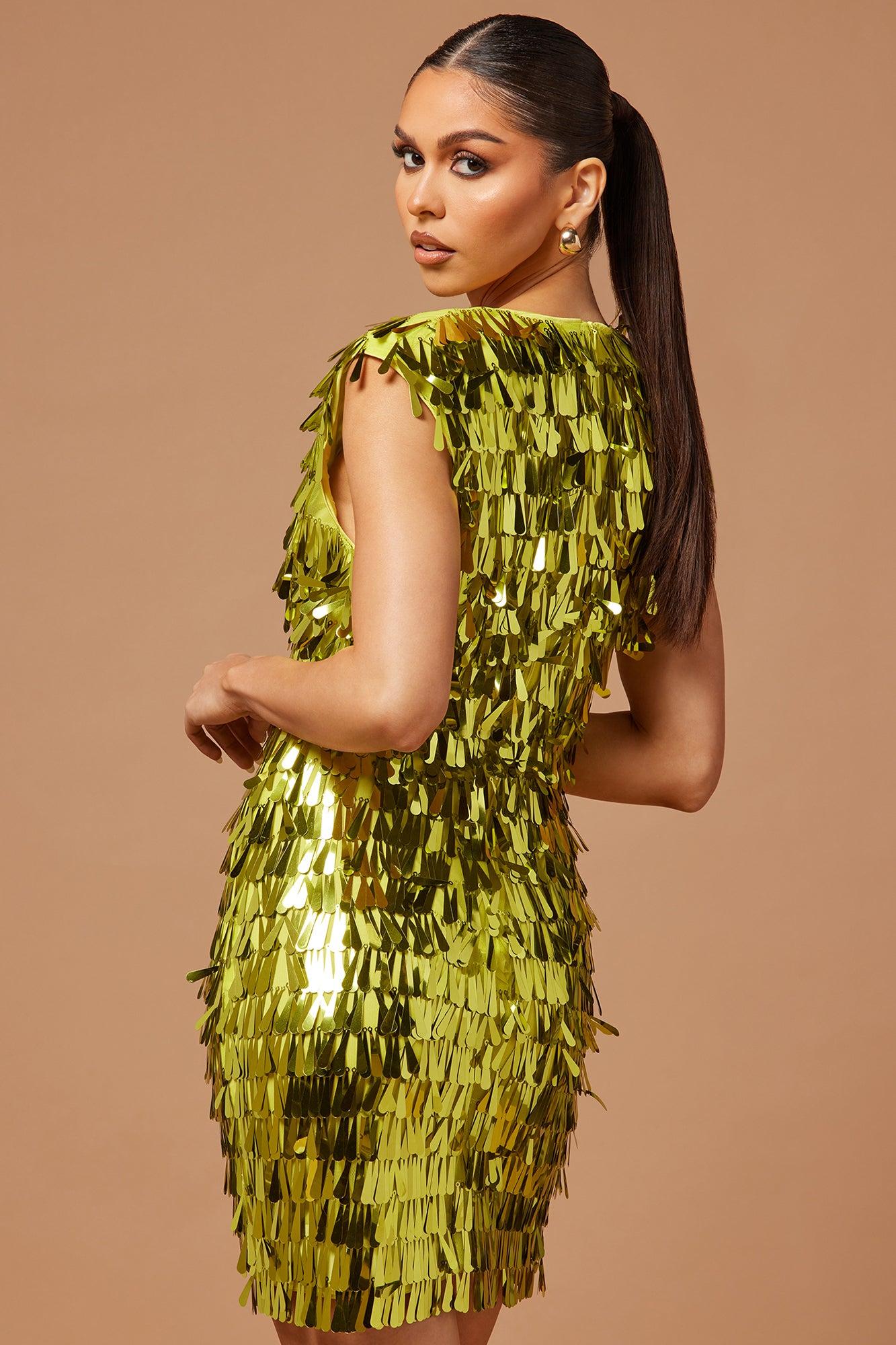 Aneesha Paillette Mini Dress - Chartreuse Product Image