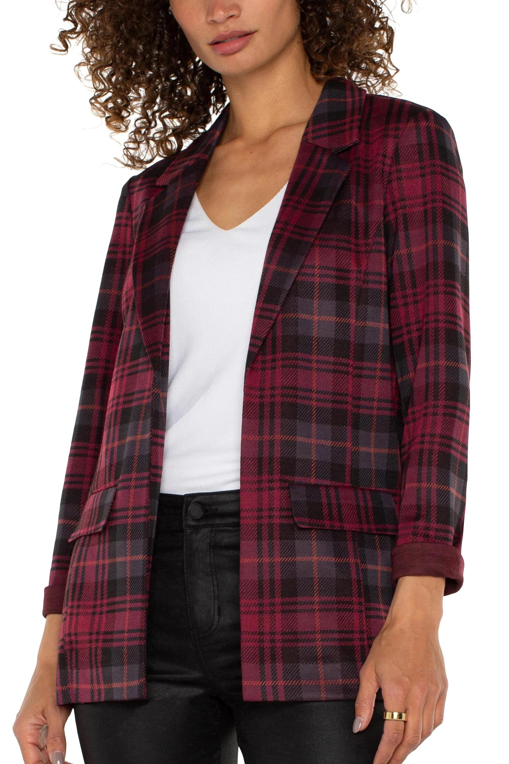 Boyfriend Blazer -  Blackberry tartan plaid Product Image