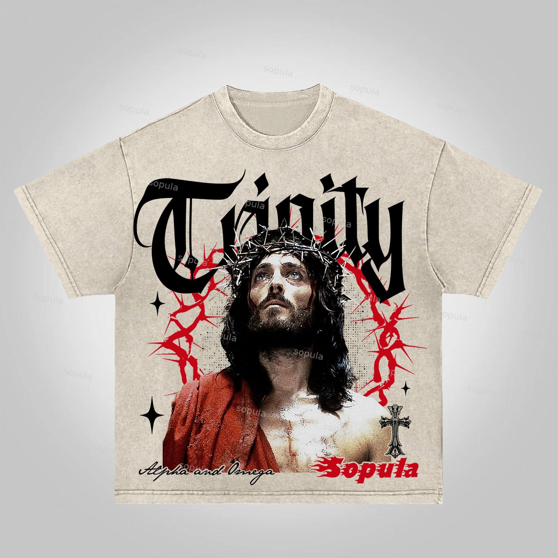 Vintage Thorn Jesus Graphic Acid Wash T-shirt Product Image