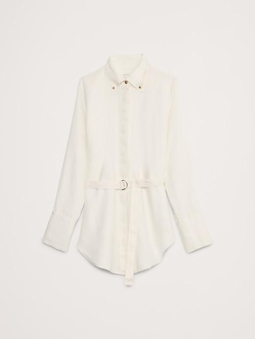 Linen Belted Tunic Shirt Product Image