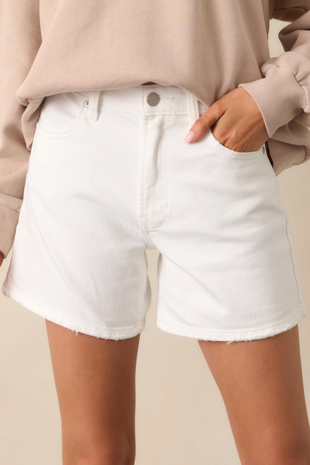 Headed To The Market White Denim Shorts Product Image