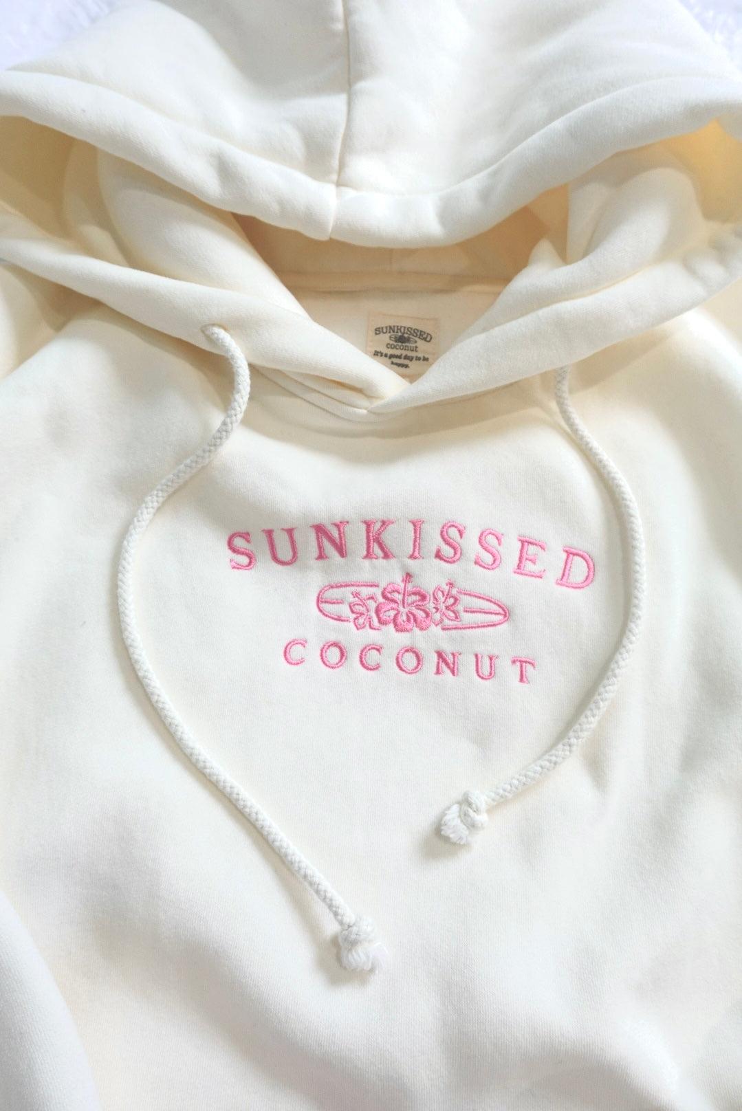 Ivory and Hibiscus Pink Sunkissedcoconut Embroider Hoodie Product Image
