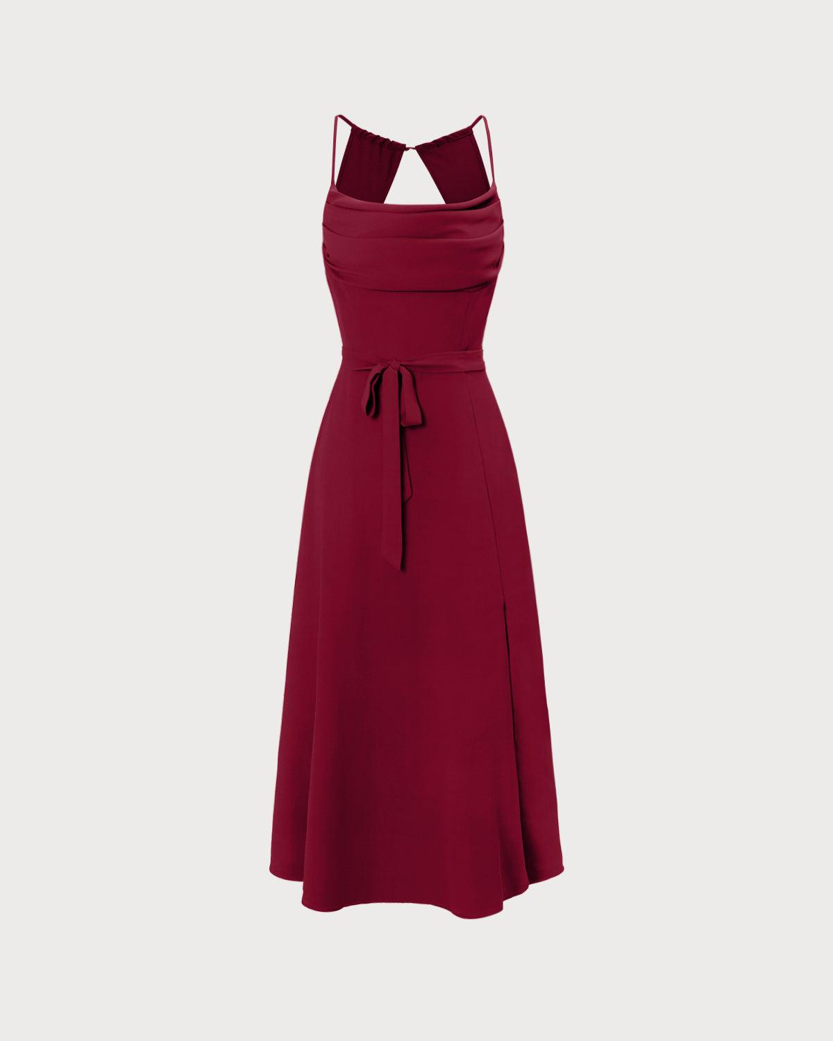 Red Cowl Neck Slip Maxi Dresses Product Image