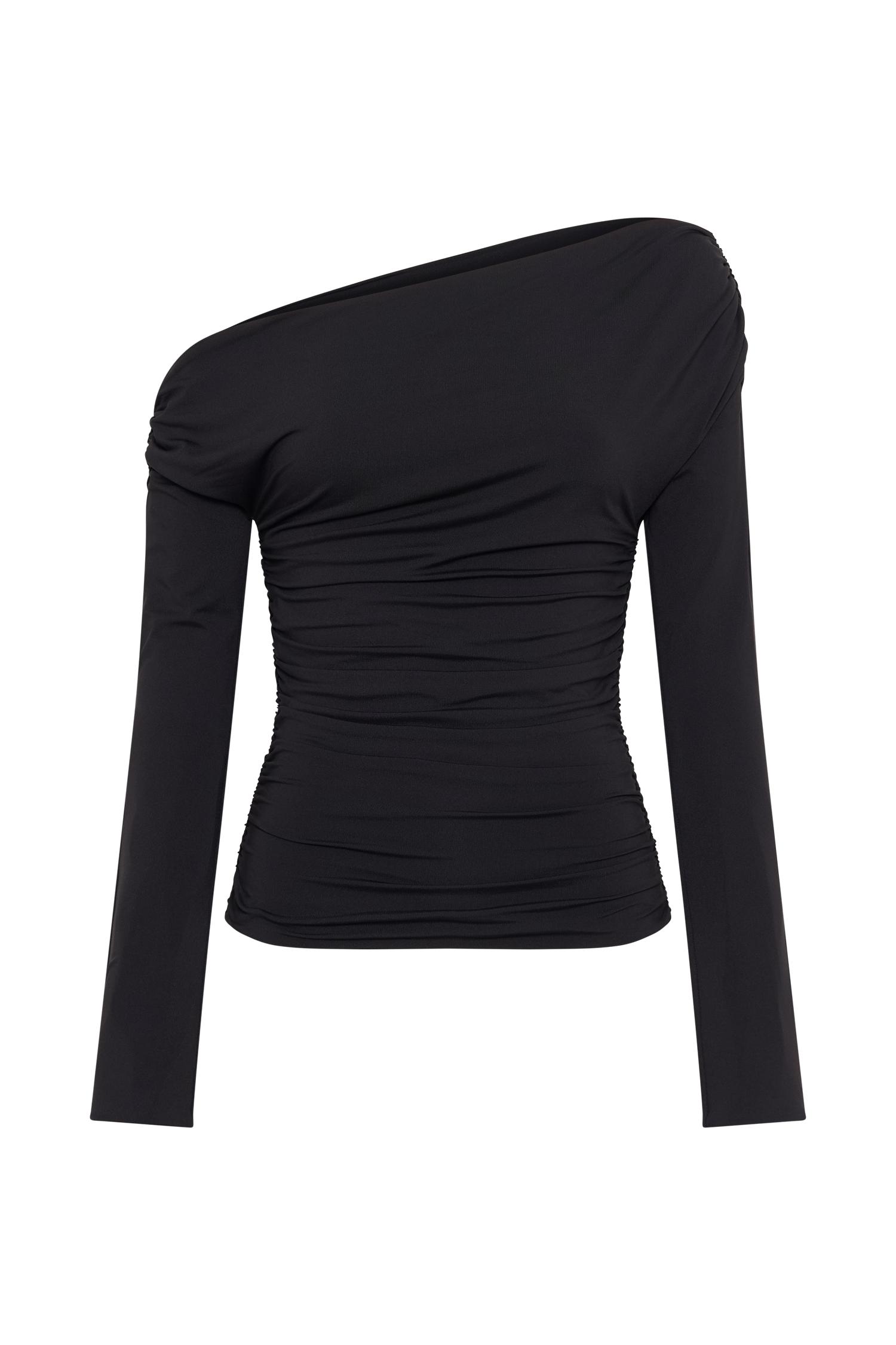 Alayna Long Sleeve Recycled Nylon Ruched Top - Black Product Image