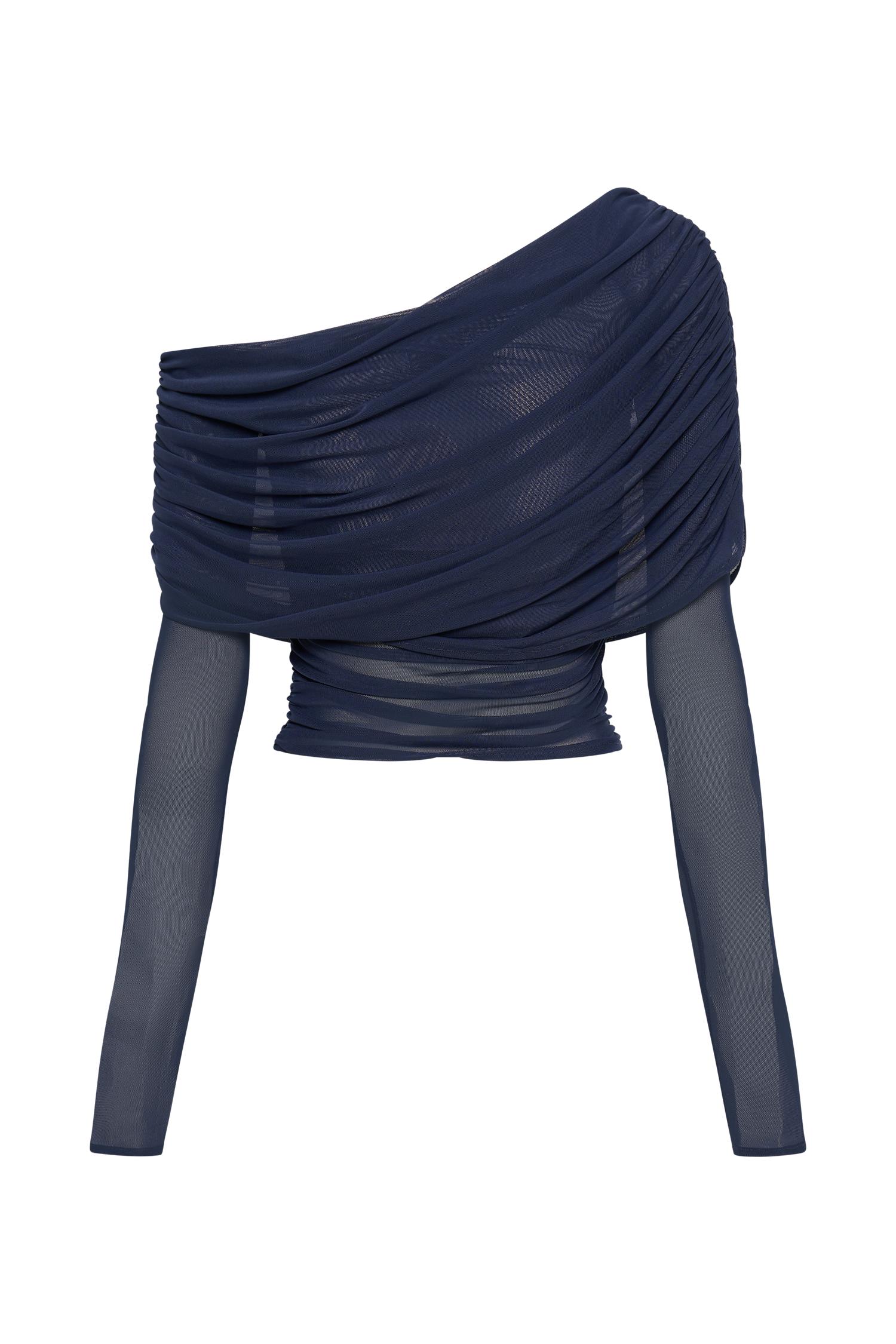 Everly Sheer Mesh Off Shoulder Top - Dark Navy Product Image
