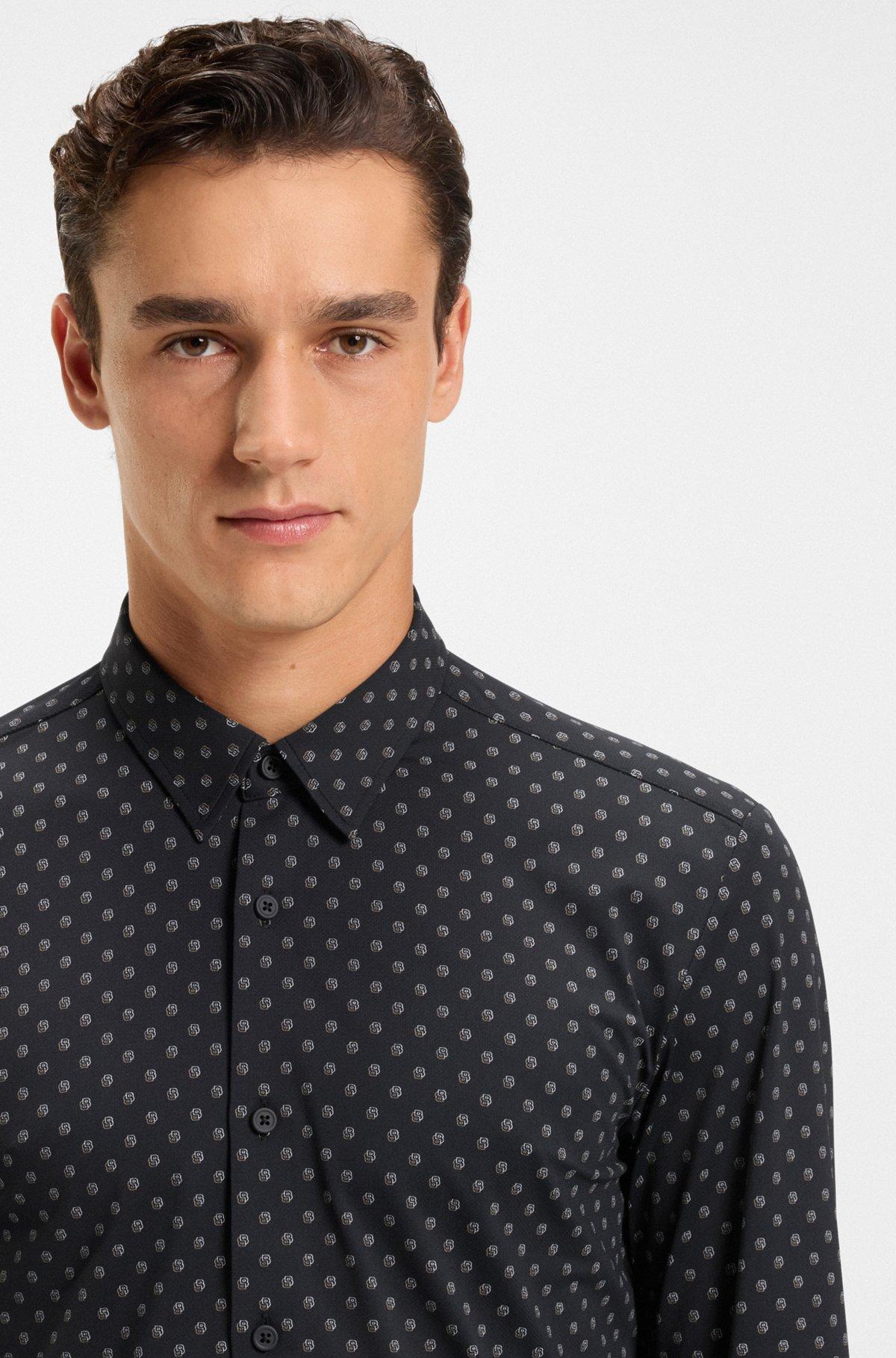 Slim-fit shirt in printed performance-stretch Italian fabric Product Image