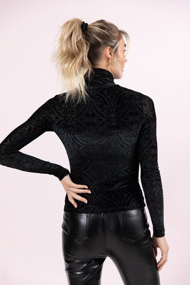 What A Wonderful World Black Velvet Printed Turtleneck Blouse FINAL SALE Product Image