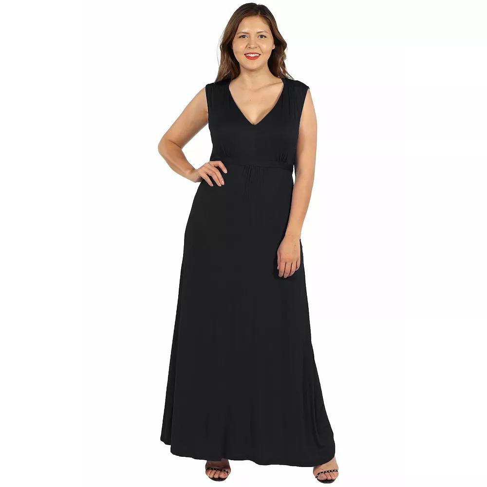 Plus Size 24seven Comfort Apparel Sleeveless Empire Waist Maxi Dress, Women's, Size: 1XL, Black Product Image