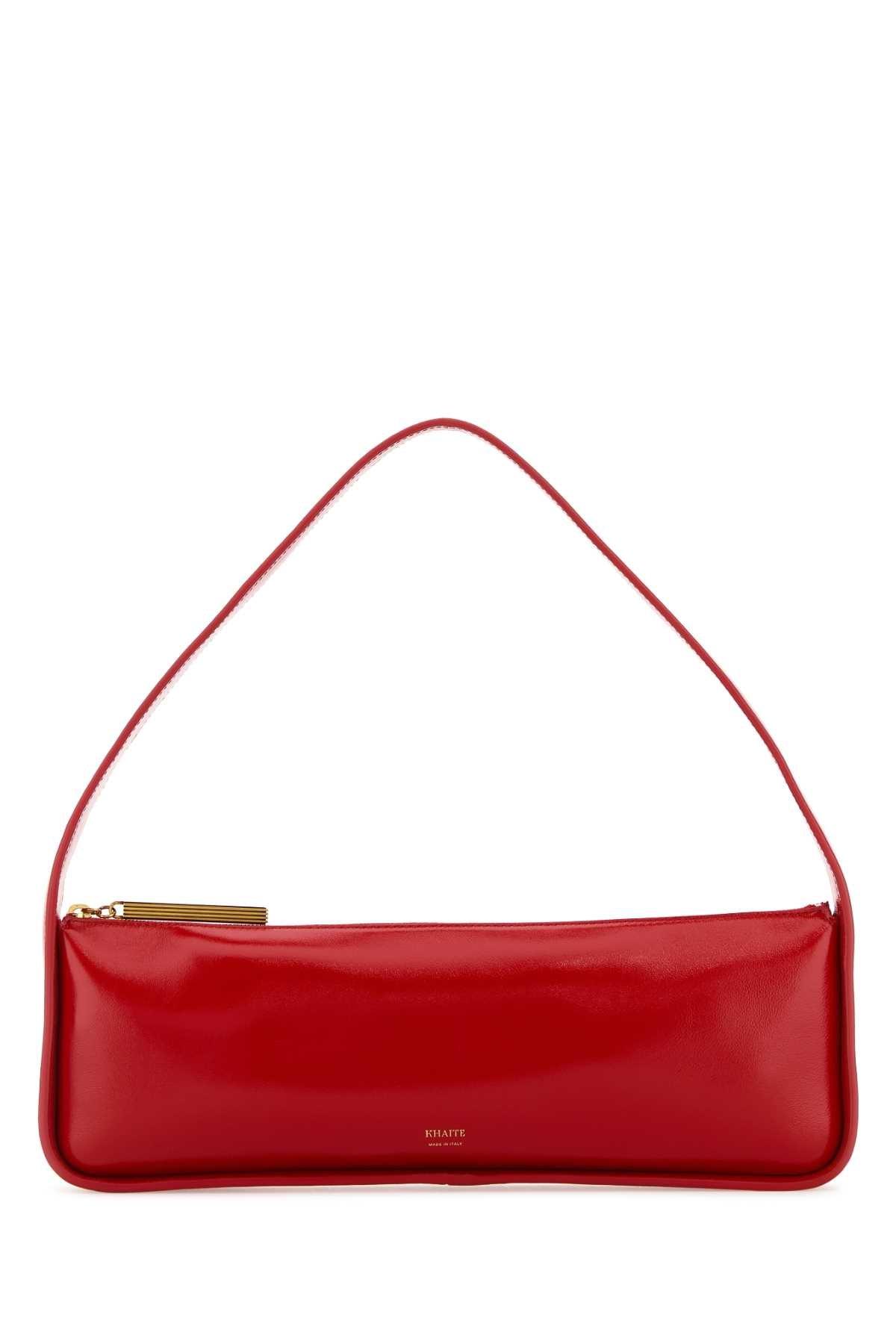 KHAITE Lori Crackle Patent Leather Shoulder Bag In Red Product Image