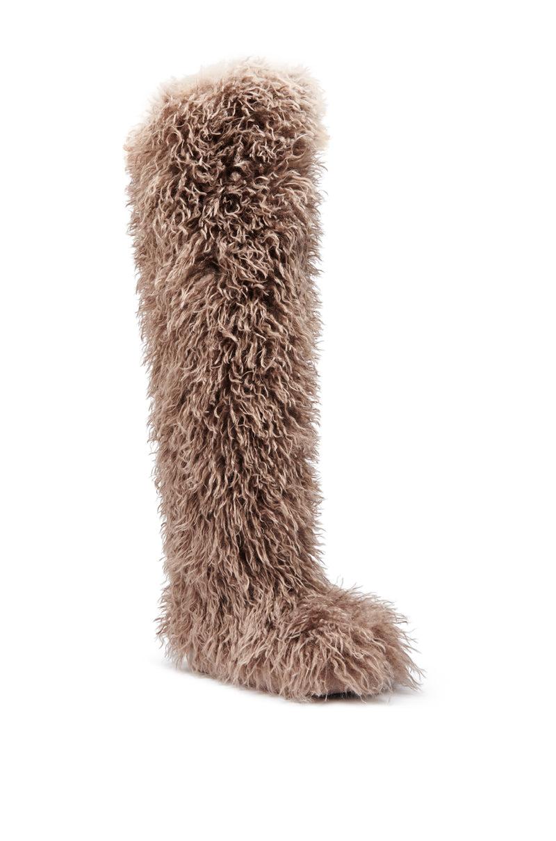 AZALEA WANG TEMPLETON TAUPE FAUX POODLE FUR OVER THE KNEE BOOT Product Image
