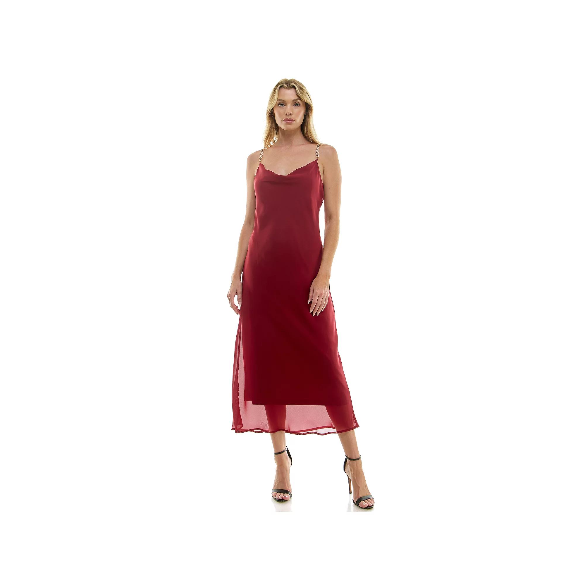Women's Luxology Novelty Trim Chain Strap Slip Maxi Dress,  Product Image