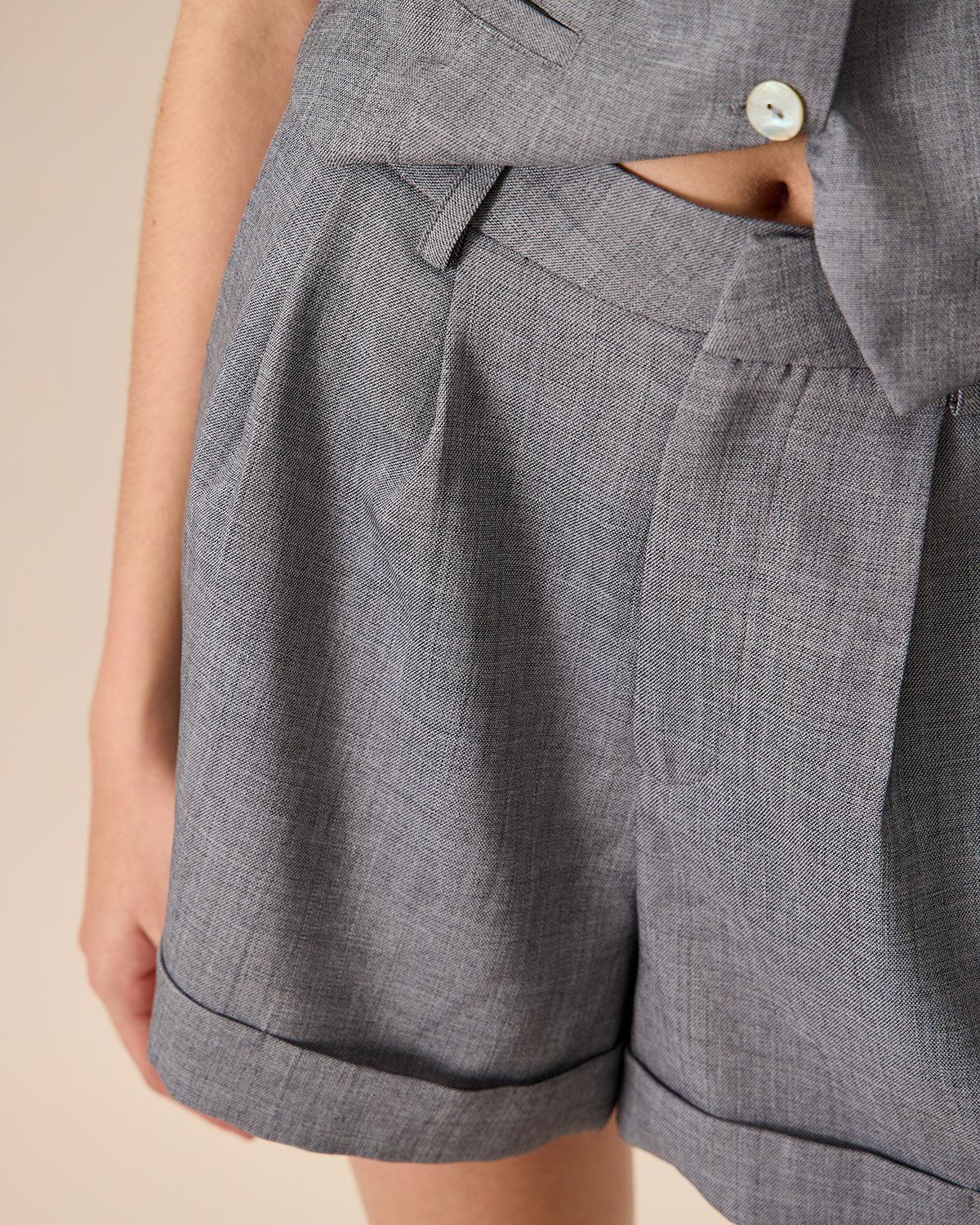The Blue High-Waisted Pleated Shorts Product Image