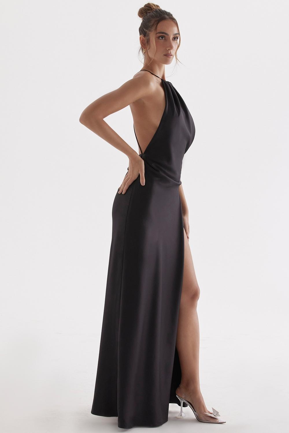 Zanab  black thigh slit maxi dress Product Image