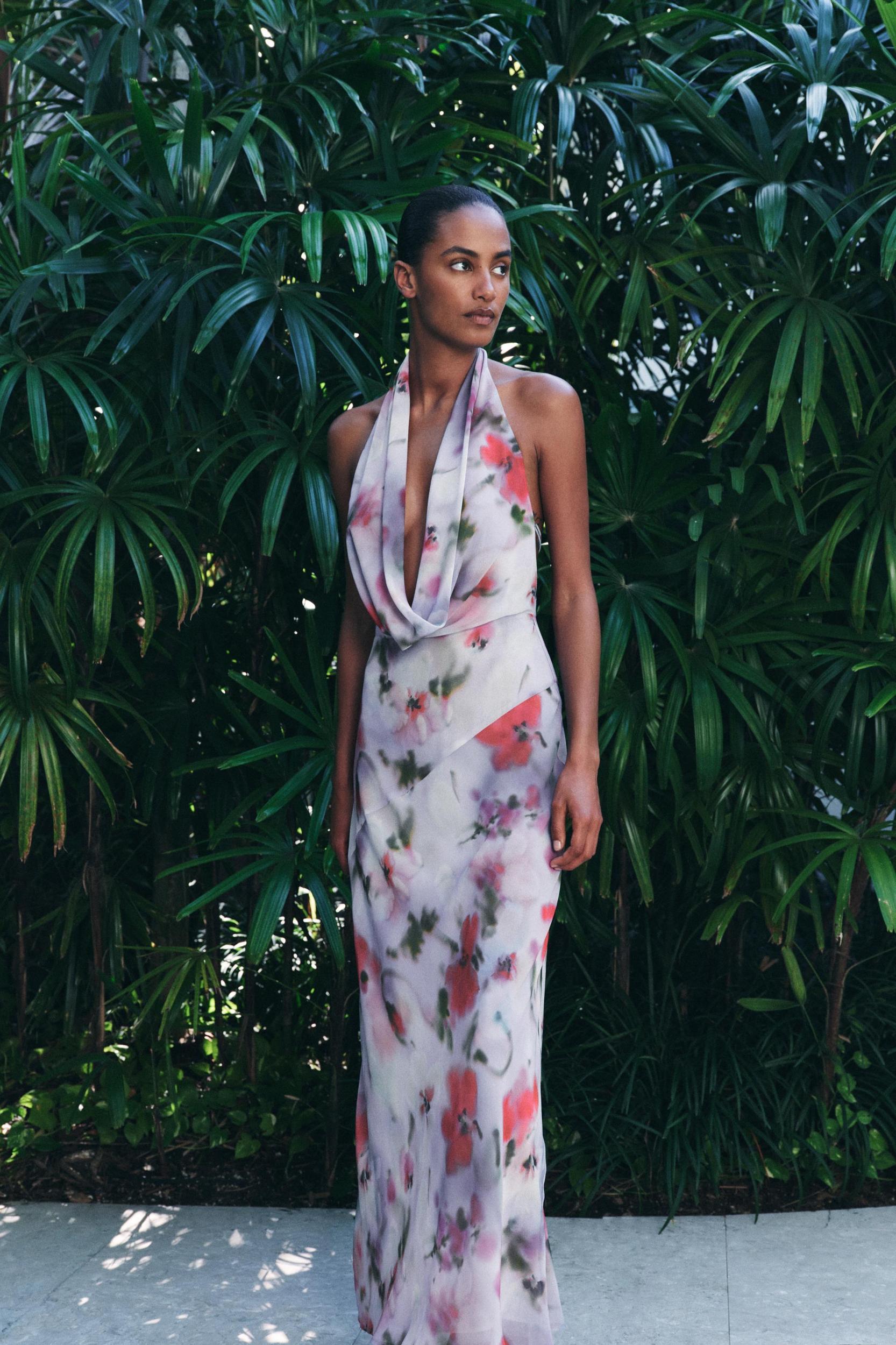 PRINTED MIDI HALTER DRESS Product Image