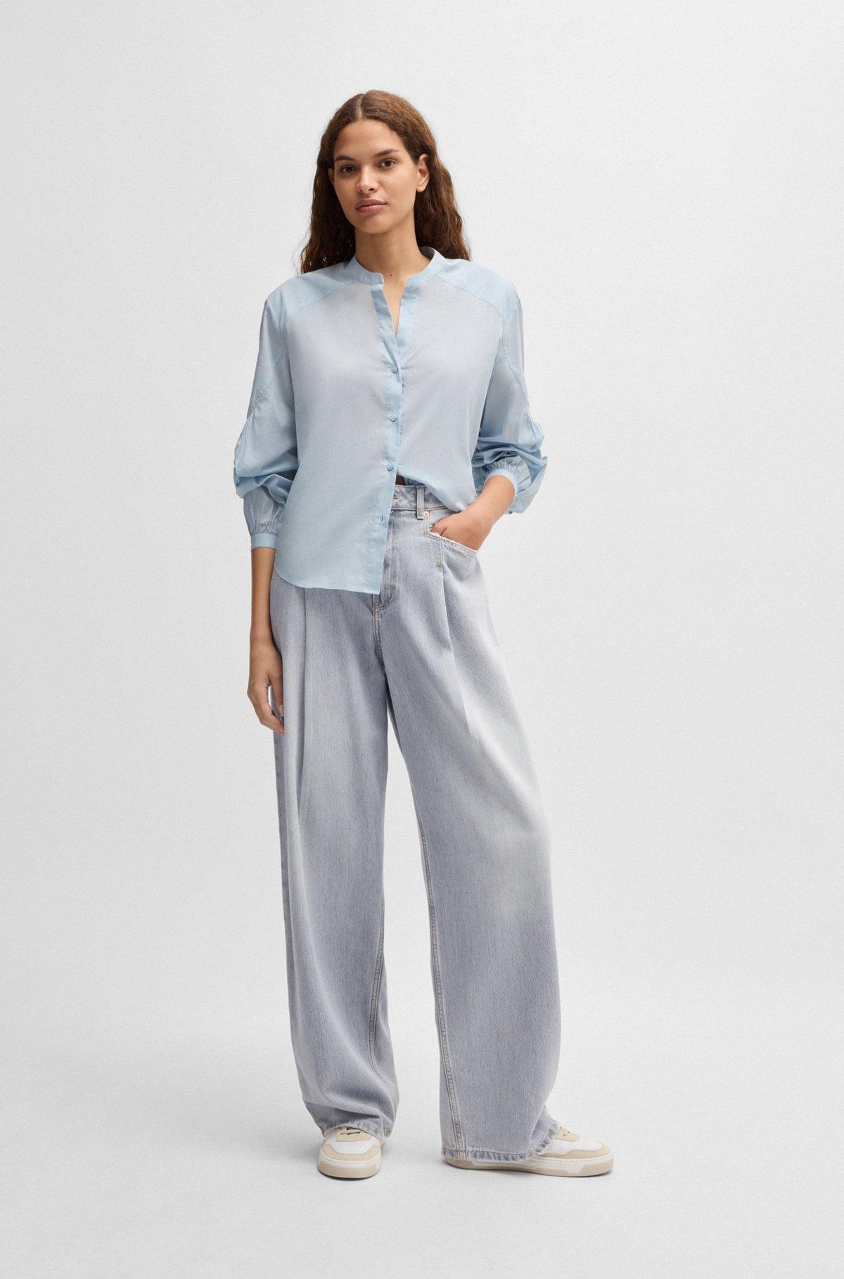 Wide-leg jeans in gray denim with front pleats Product Image