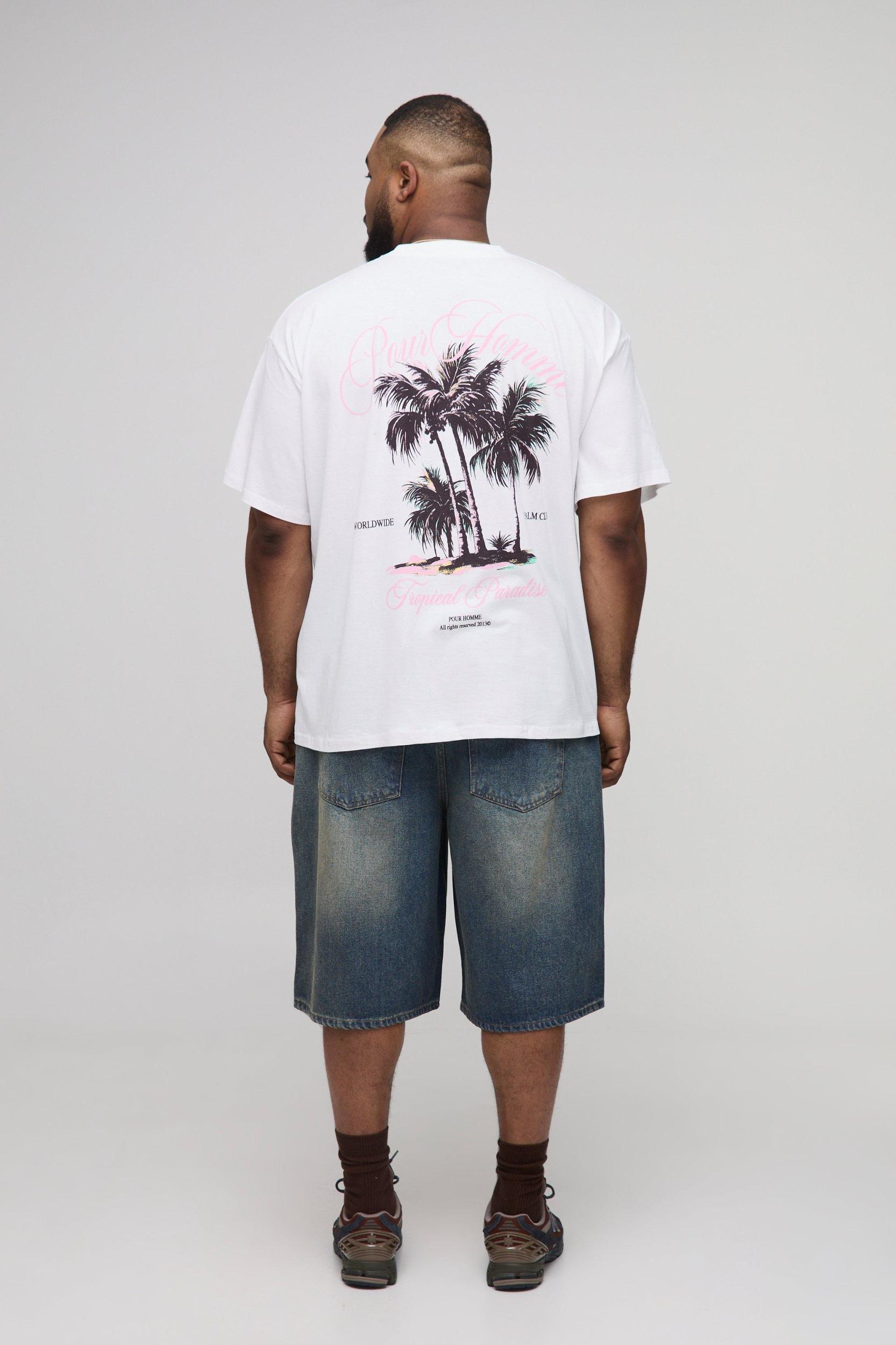 Plus Oversized Tropical Paradise Palm Printed T-Shirt | boohooMAN USA Product Image