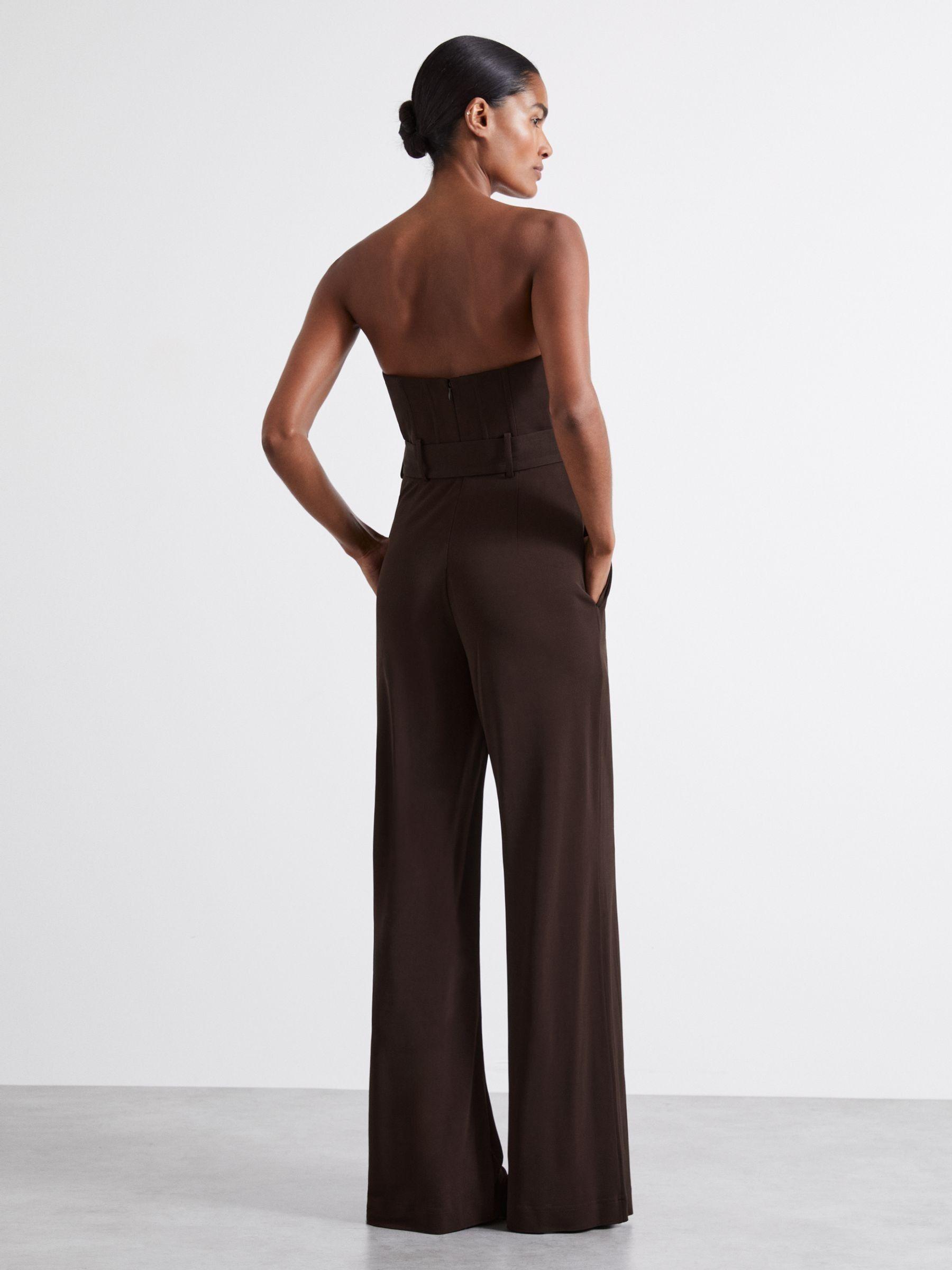 Atelier Strapless Crepe Bustier Jumpsuit in Chocolate Product Image