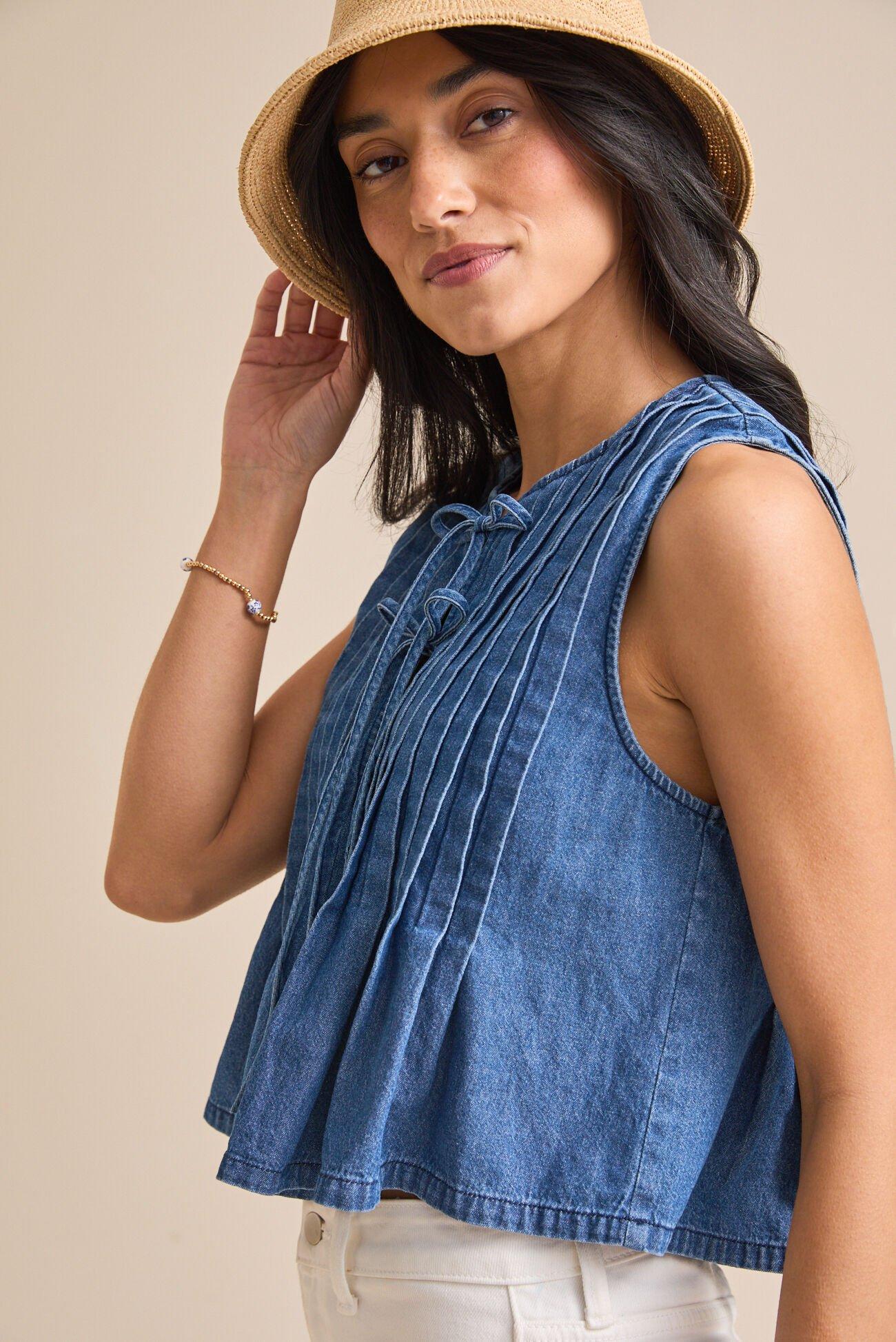 Braleigh Denim Pleated Top Product Image
