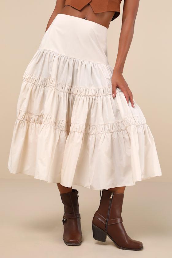 Darling Flourish Cream Tiered High-Rise Midi Skirt Product Image
