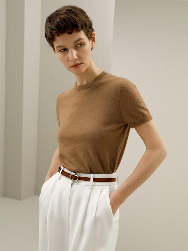 LILYSILK Short Sleeve Cashmere Jumper for Women Black 100% A-Grade Cashmere Soft Round Neck T-Shirt M Product Image