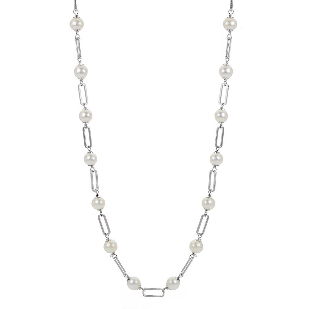 PearLustre by Imperial Sterling Silver Freshwater Cultured Pearl Paper Clip Link Necklace, Womens Product Image